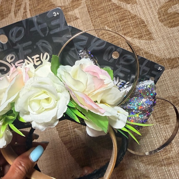 DISNEY EARS - 2 pieces! Gold/Silver and Gold/Floral Mickey Mouse Disneyworld NEW - Picture 5 of 5